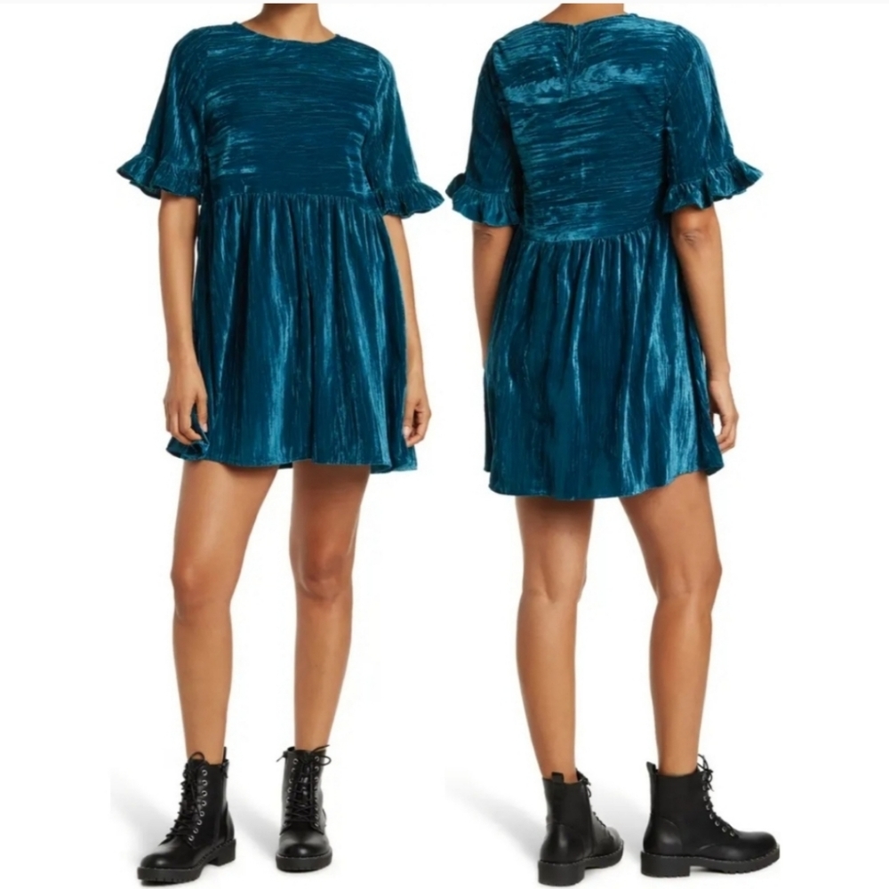🆕️ Melloday Crushed Velvet Ruffle Trimmed Mini Dress - Picture 10 of 10